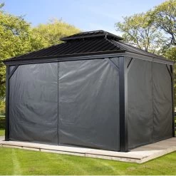 Rideaux Occultants En Polyester Gris Pour Pergolas Messina Et Mykonos 10x12 - SOJAG -Boutique De Jardin rideaux occultants en polyester gris pour pergola messina 10x12 sojag 1 4