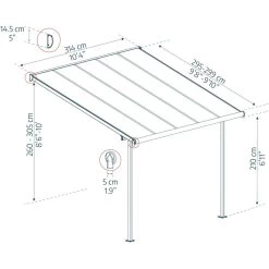 Toit De Terrasse 299x314cm En Aluminium Gris Et Polycarbonate 6mm SIERRA - Canopia By Palram -Boutique De Jardin toit de terrasse 299x314cm en aluminium gris et polycarbonate 6mm sierra canopia by palram 3