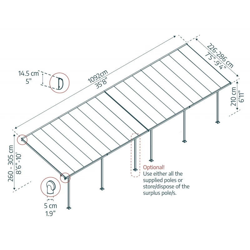Toit De Terrasse 300x1092cm En Aluminium Gris Et Polycarbonate 8mm FERIA - Canopia By Palram 4 Toit De Terrasse 300x1092cm En Aluminium Gris Et Polycarbonate 8mm FERIA - Canopia By Palram – Image 2